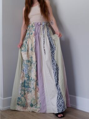 Boho Patchwork Midi Dress/Maxi Skirt in Pastel Multi